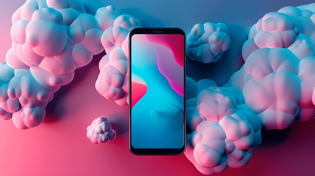 Photo abstract background of modern mobile phone with communication cloud template for a text ar 169 job id fcb16a7eb99b4af4a9728a602cf70021