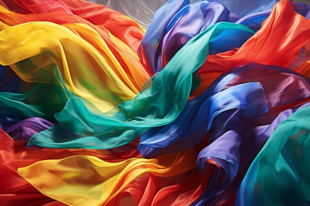 Abstract background of multicolored wavy silk or satin