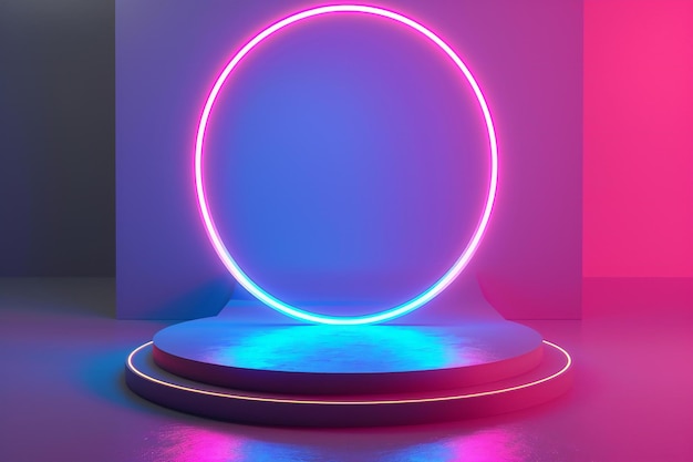 Abstract background neon light round podium neon light