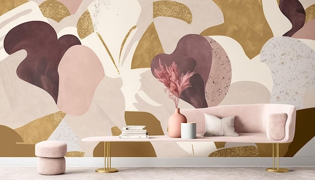 abstract background, neutral tones, blush pinks and sand colors, gold leaf, feminine organic shapes