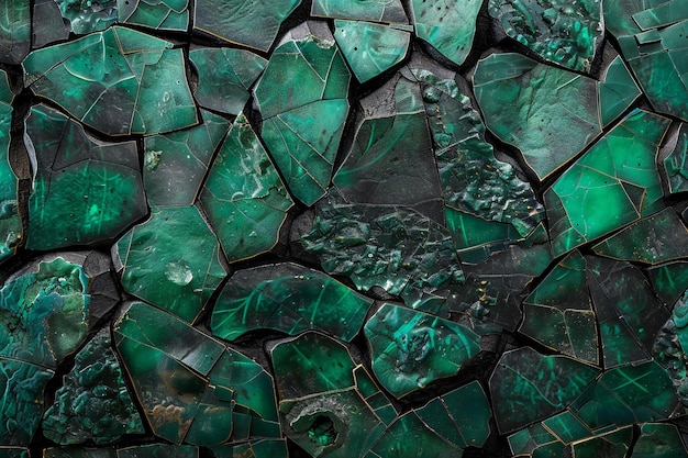 Abstract background of old cracked glass with green emerald color