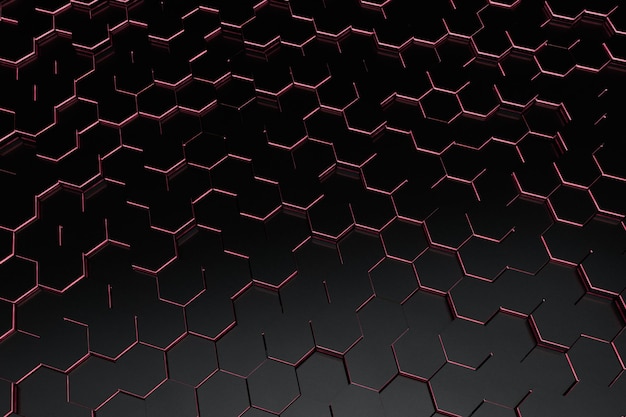 abstract background. patterns of black hexagons from below illuminated with blue neon light