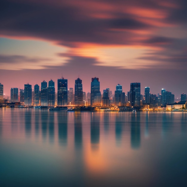 abstract background of Photo city beside body of water during