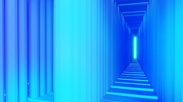 Abstract background of pillar structures and light channel corridorsBlue Gradient pillar structurebig structure mystery3d rendering