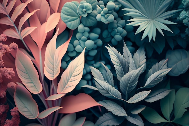 Abstract background of plants in pastel colorsgenerative ai