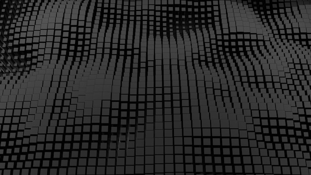 Abstract background of random black cube block wave pattern 3D illustration rendering