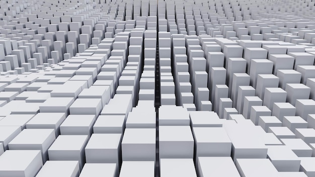 Abstract background of random white cube block wave pattern 3D illustration rendering