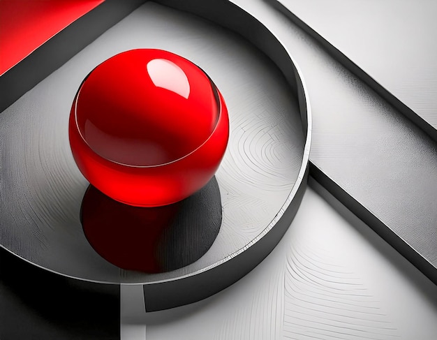 Abstract background of red ball rests on a monochrome circle closeup shot