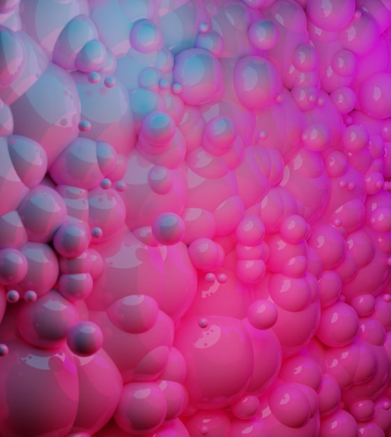 Abstract background rendering with dynamic purple and blue Colorful glossy 3d spheres. Modern plastic pastel bubbles. Wallpaper banner for copy text space concept. Minimal tones reflection