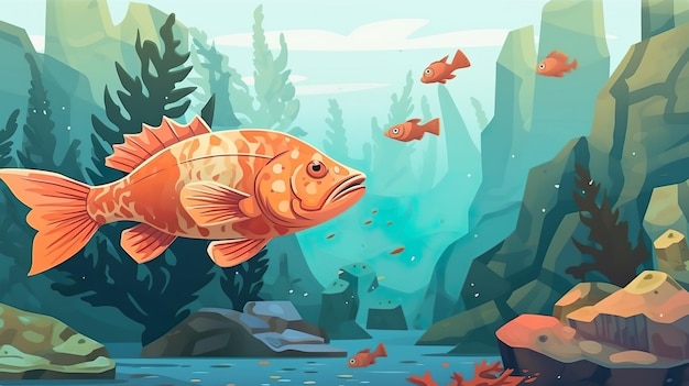 Abstract background rockfish A captivating banner design featuring an illustrative depiction of a vibrant rockfish against an abstract background Generative AI