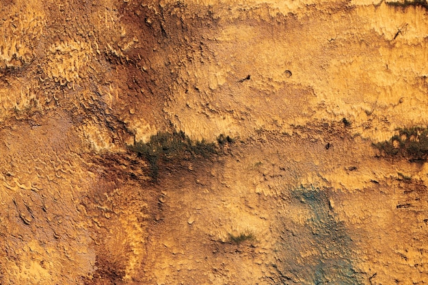 Abstract background of rough yellow wall texture, copy space. Vintage scratched and damaged grunge surface