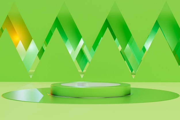 Abstract background round green podium for goods on a green background with teeth 3D render