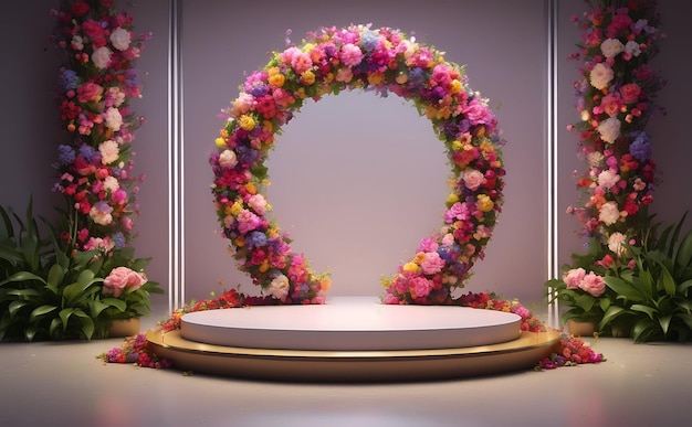 Photo abstract background round stage flower wreath podium