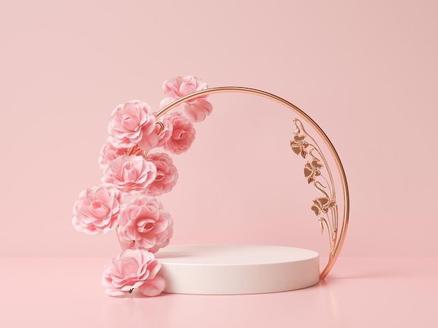 Abstract background Scene for cosmetic Product and Package Presentation pink flower on Podium Display 3d rendering