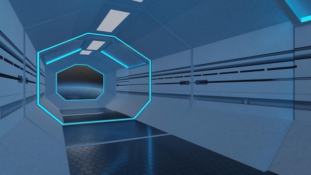 Abstract background of Sci Fi gate tunnel Modern Futuristic Spaceship 3D illustration rendering