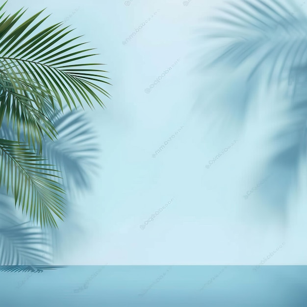 Abstract background of shadows palm leaves on a blue background AI generated illustration