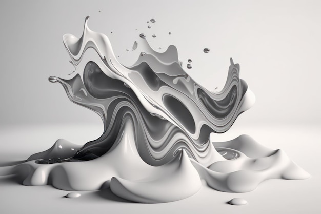 Abstract background of a shiny black and white liquid with wavy shapes. Generative AI