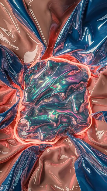 Abstract background shiny plastic with textures and lights interesting lustrous liquid wavy texture 3D render illustration