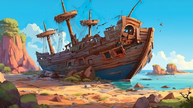 Abstract background shipwreck The haunting beauty of a shipwreck brought to life in an illustration on an abstract background for a stunning banner design Generative AI