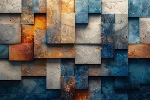 Abstract background showing blue and orange textured cubes forming a random pattern