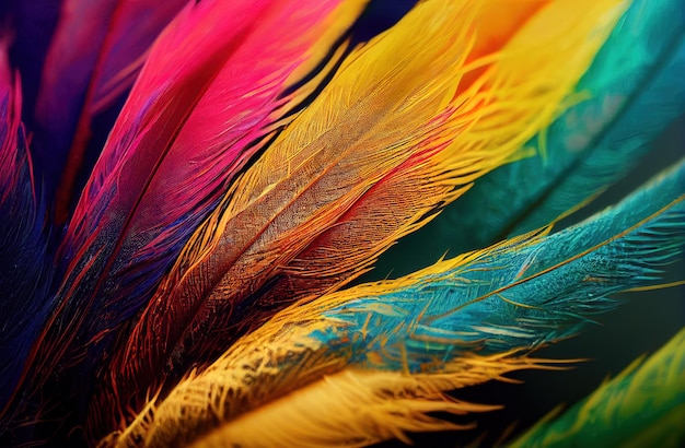 Abstract background Silhouettes of flying feathers of different birds on the background colorful