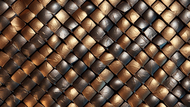 Abstract background of a stack of copper bars in the form of square tiles