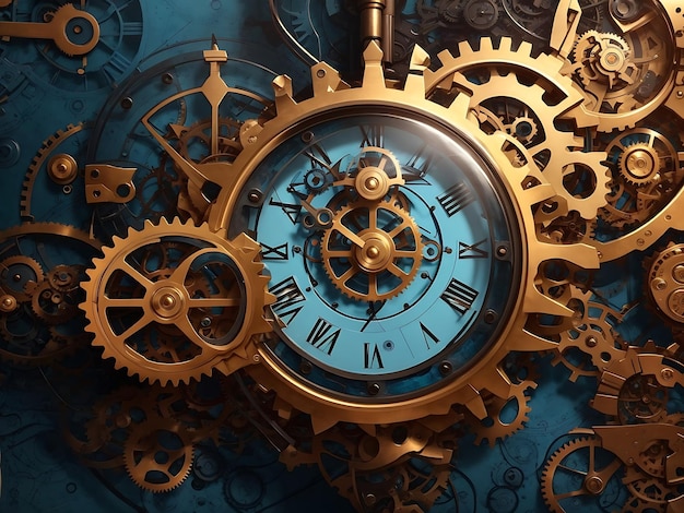 an abstract background that combines the elements of steampunk and fantasy featuring gears clocks