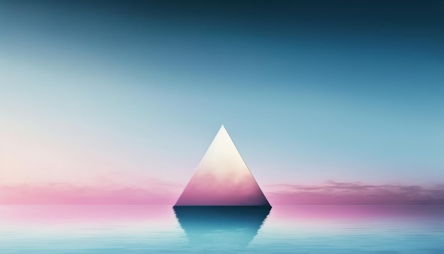 Abstract background a triangle in the sea against the sky in a bluepink hue