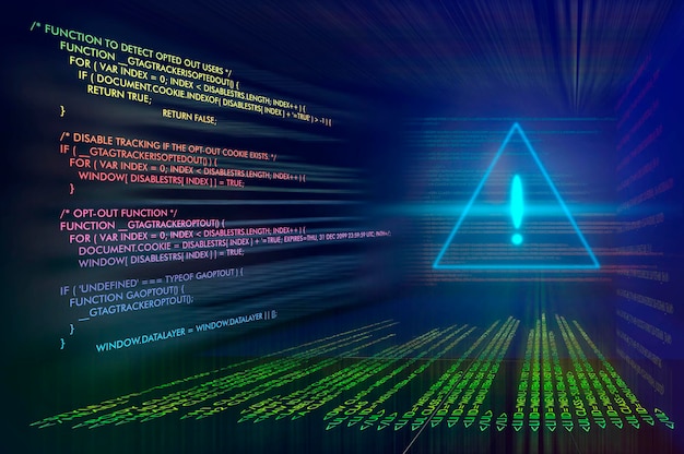 Abstract background, triangular warning sign, programming, scripting, 3d illustration.