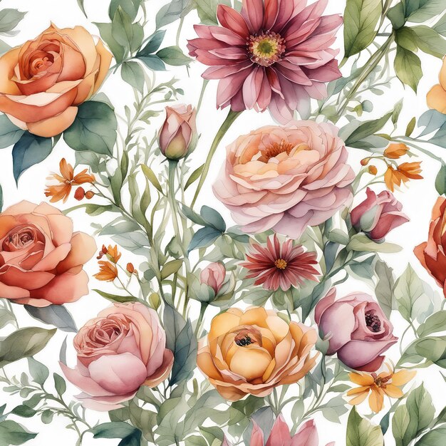 Abstract background of watercolor flowers pink and beige colors