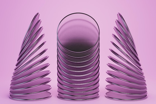 An abstract background on which the cylinder and springs are stretched purple on a pastel background