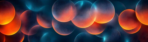 Photo abstract background with 3d orange and blue glowing spheres