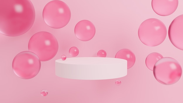 Abstract background with 3d spheres,Soft pink,podium ,geometric. 3d rendering