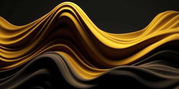 Abstract Background with 3D Wave black and yellow Gradient Silk Fabric Generative Ai