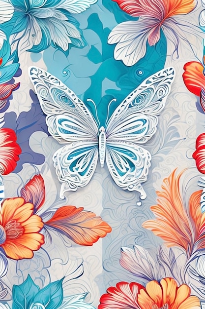 Abstract Background with beautiful butterfly and leaves