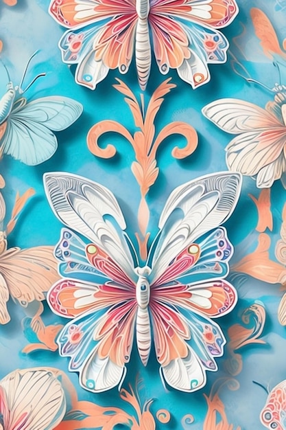 Abstract Background with beautiful butterfly and leaves