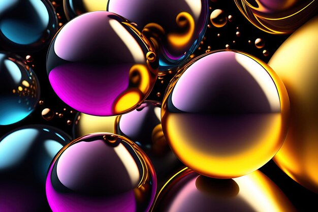 Abstract background with black bubbles Dynamic wallpaper with balls or particles Digital art