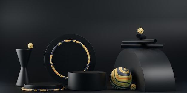 Abstract background with black podium, 3d scene for product view