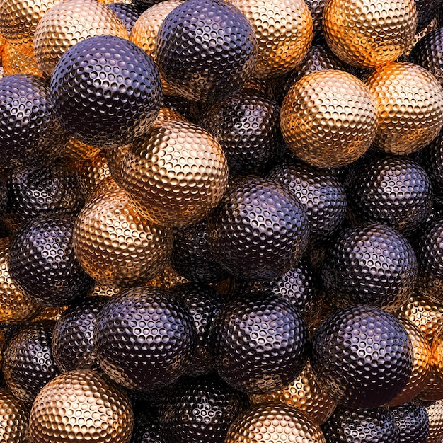 Abstract background with black purple and gold golf balls