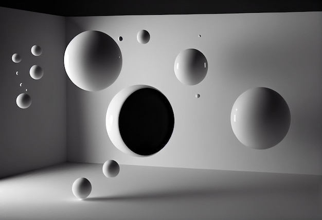 Abstract background with black and white spheres 3d render illustration generative ai