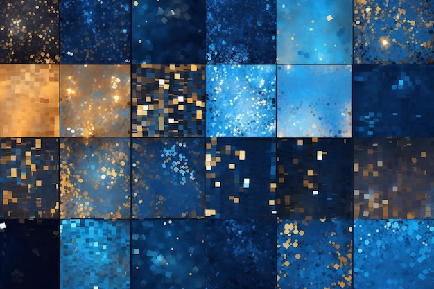 Abstract background with blue and golden glittering squares