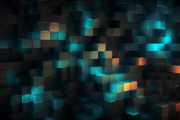 Abstract background with blue and orange cubes in rows