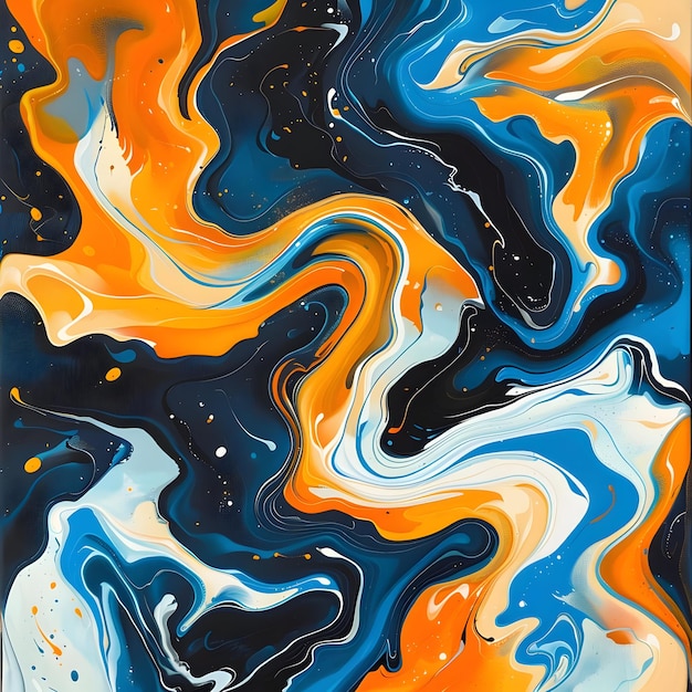 An abstract background with blue orange and white swirls