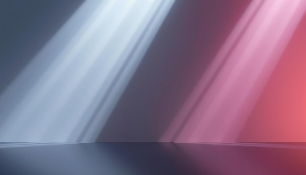 Abstract background with blue and pink light beams and shadow on dark floor