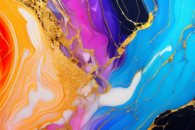 Abstract background with blue purple orange and gold swirls