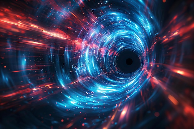 Abstract background with blue and red light streaks depicting the speed of time through a tunnel or