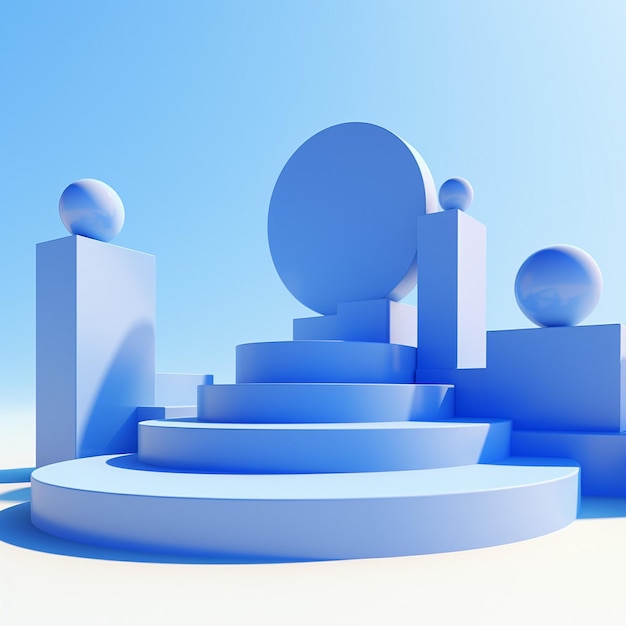 Photo abstract background with blue sky color geometric d podiums