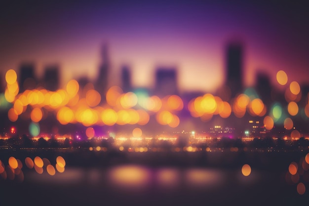 Abstract background with blurred bokeh city skyline at twilight