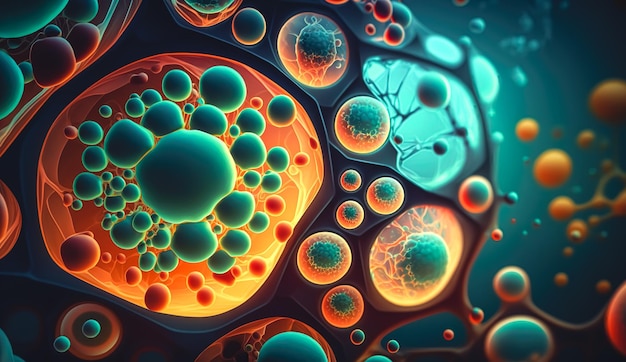 Abstract background with cells microorganisms infections generative AI