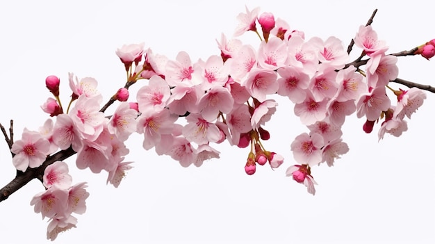 Abstract background with cherry blossom branch in full bloom with buds isolated on white backdrop Delicate softness japanese sakura flowers Horizontal illustration for banner design Generative AI